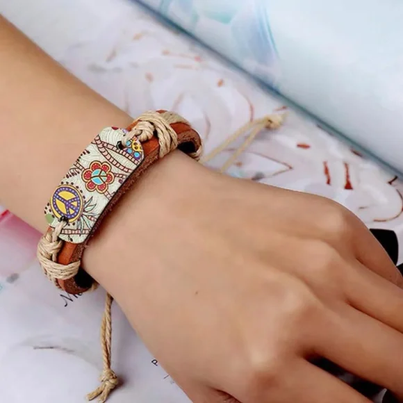 Hemp Rope Braided Leather Bracelet Vintage Style - Picture 2 of 5